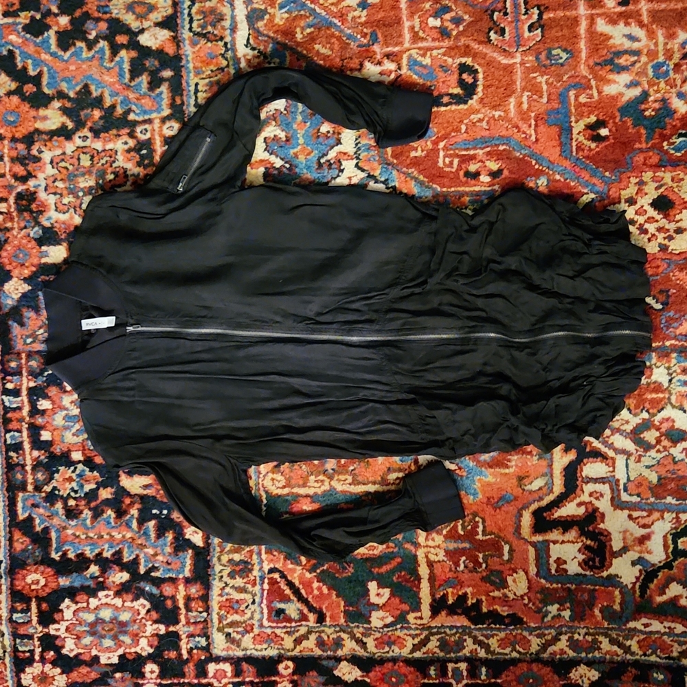 Long black silky RVCA zip up